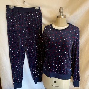 Kate Spade S velour navy polka dot pj/ lounge set
